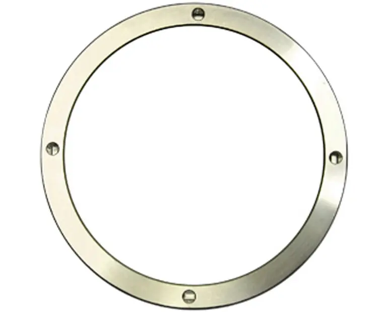 A retaining ring for the sampler cone secures the cone with the interface in ICP-MS, ensuring a proper seal and preventing leaks. It helps maintain the vacuum in the interface region, which is crucial for efficient ion transport from the plasma to the mass spectrometer.