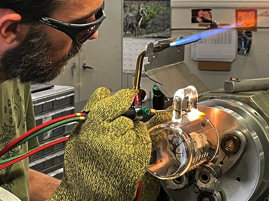Beaker production is underway for a special order of laboratory glassware