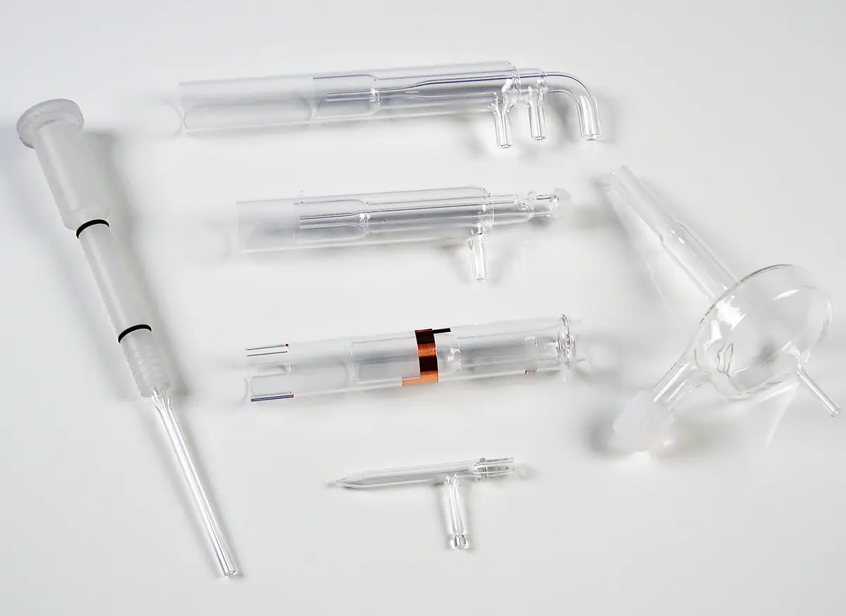 ICP Collage - a sample of the different components for ICP made by Precision Glassblowing