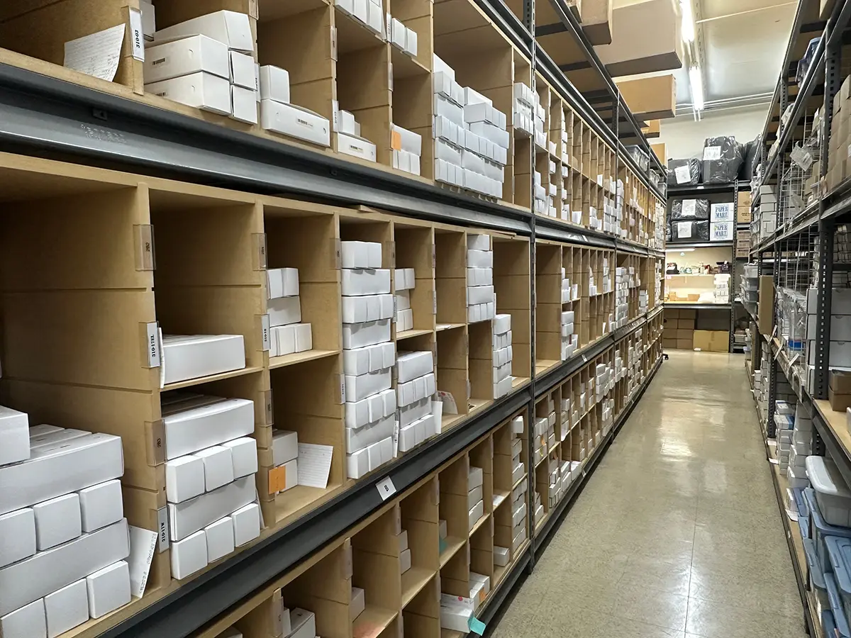 Products awaiting shipment at Precision Glassblowing